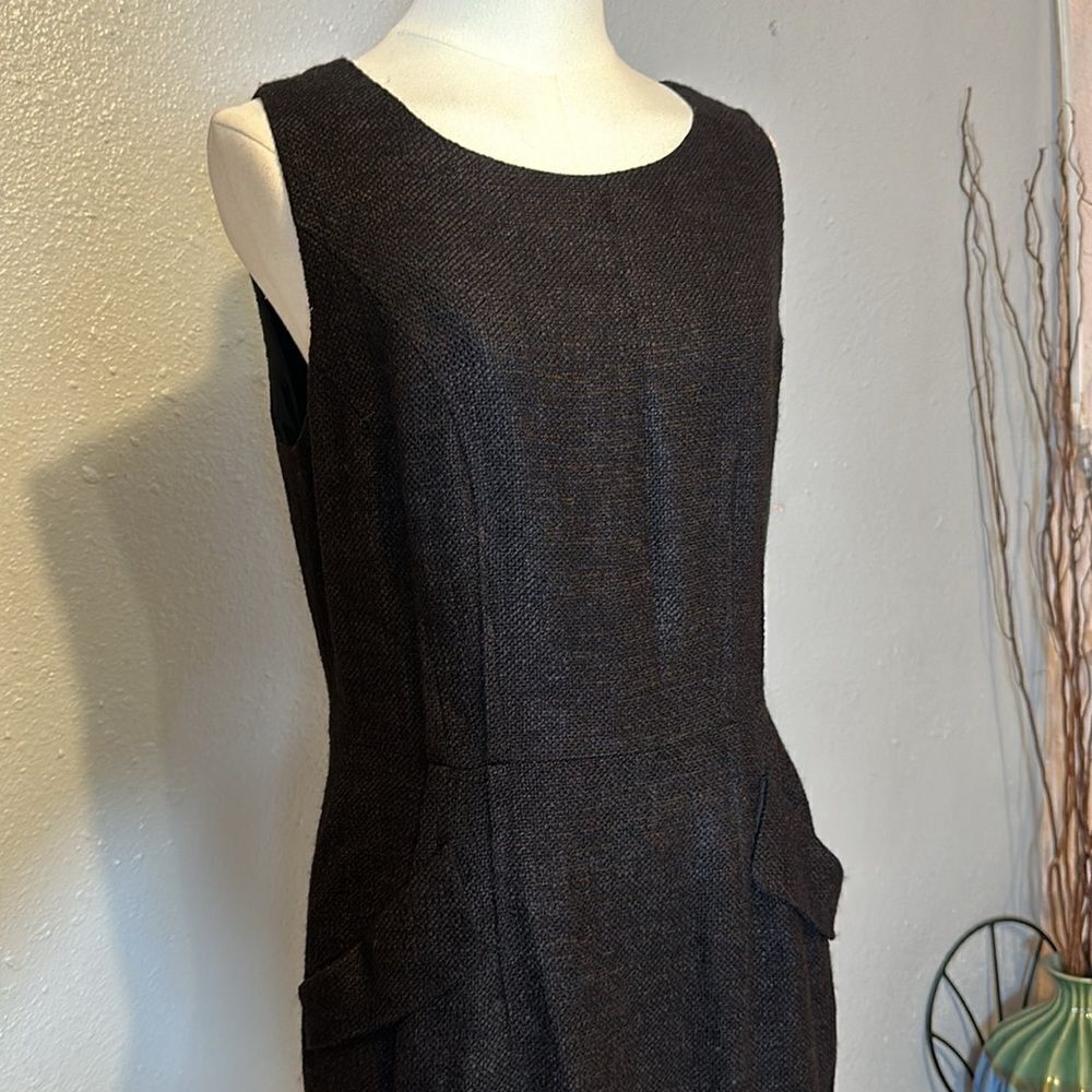 Lafayette 148 New York tweed sheath dark brown sleeveless dress size 10 - Picture 4 of 14